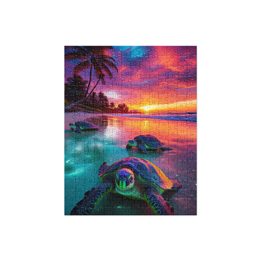 Sunset Beach Turtle Jigsaw Puzzle 252 pcs