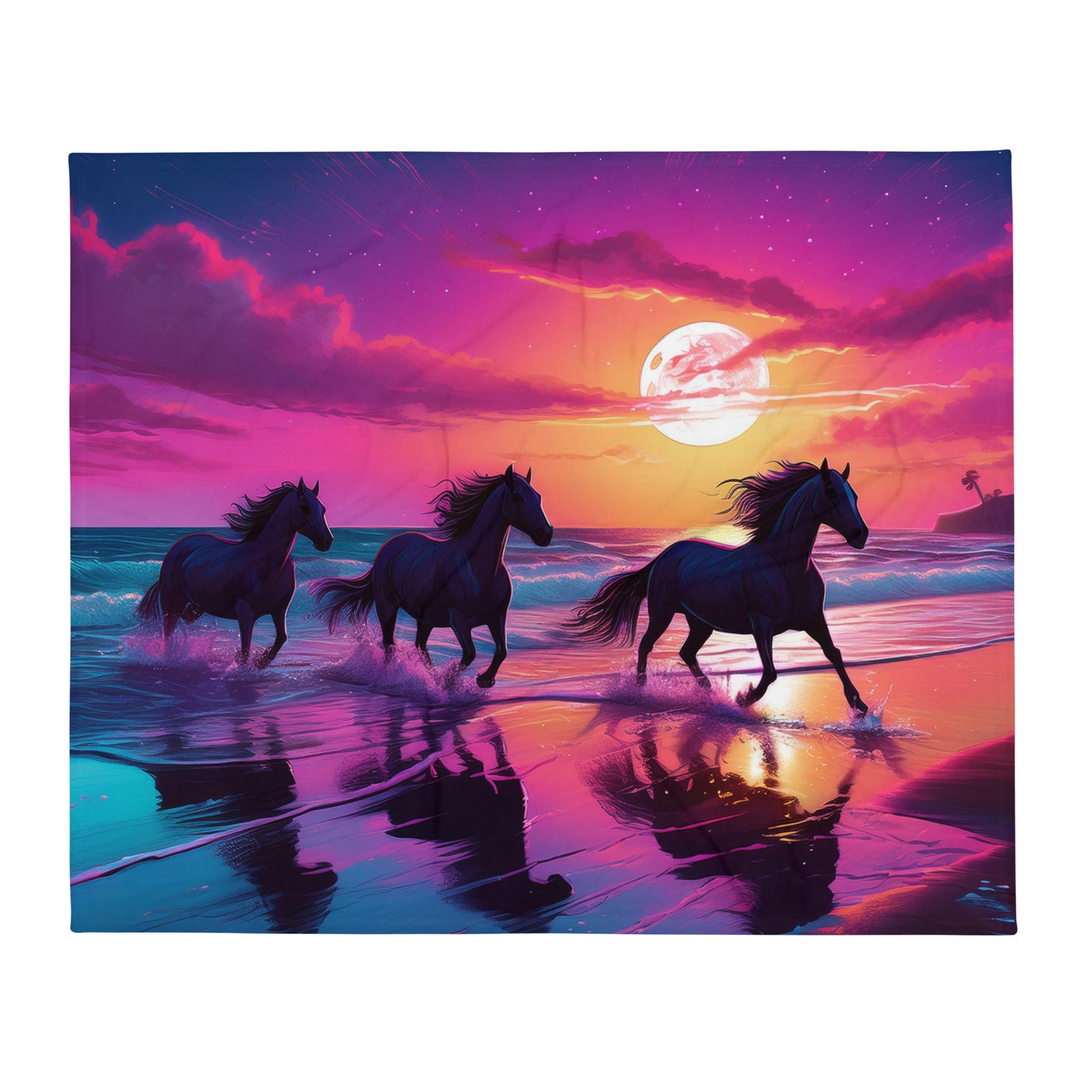 Horse Moon Scape Throw Blanket 50"x60"