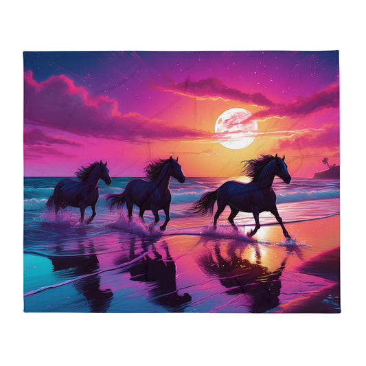 Horse Moon Scape Throw Blanket 50"x60"