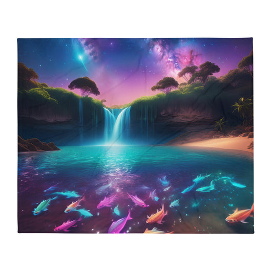 Enchanting Waterfall with Fish Throw Blanket 50"x60"